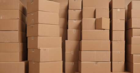 Stack of brown cardboard boxes, eco-friendly packaging, brown, biodegradable, nature