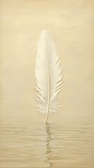 Elegant white feather floating on calm water with gentle ripples, minimalistic and tranquil scene, soft pastel background, autumn aesthetic, nature serenity