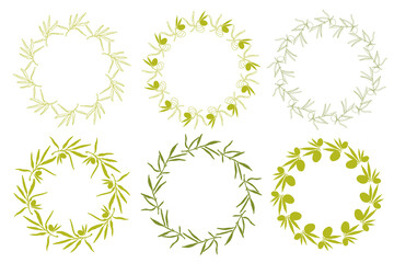 set of simple round olive branch wreaths, simple olive branches, simple olive branch frames for your designs