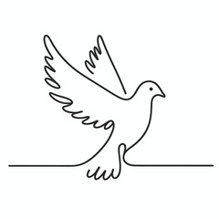 Fototapeta premium Minimalistic line art of a dove in flight on light background