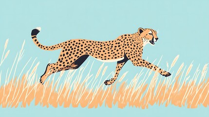 Cheetah Running Savannah Grassland. (1)