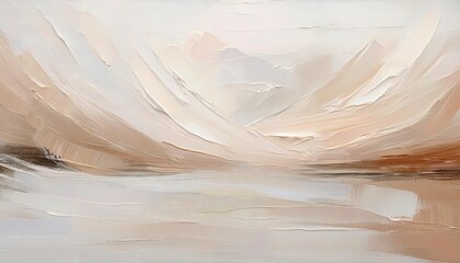 Striking Neutral Beige and White Abstract Oil Painting A Symphony of Brushstrokes and Palette Knife Textures, Evoking a Sense of Tranquility and Serenity.