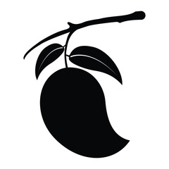Mango fruit icon vector. Silhouette of mango with branch icon vector. Symbol of food, summer, health, fruits, vitamin, nature, delicious, sweet, exotic. Mango icon vector illustration design.