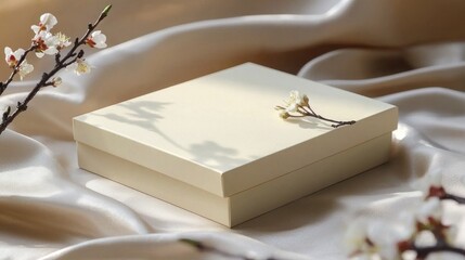 Elegant Gift Box on Satin Fabric with Delicate Floral Decor
