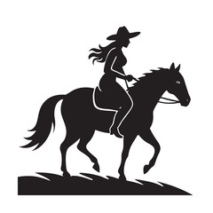 Cowgirl riding horse through open plains