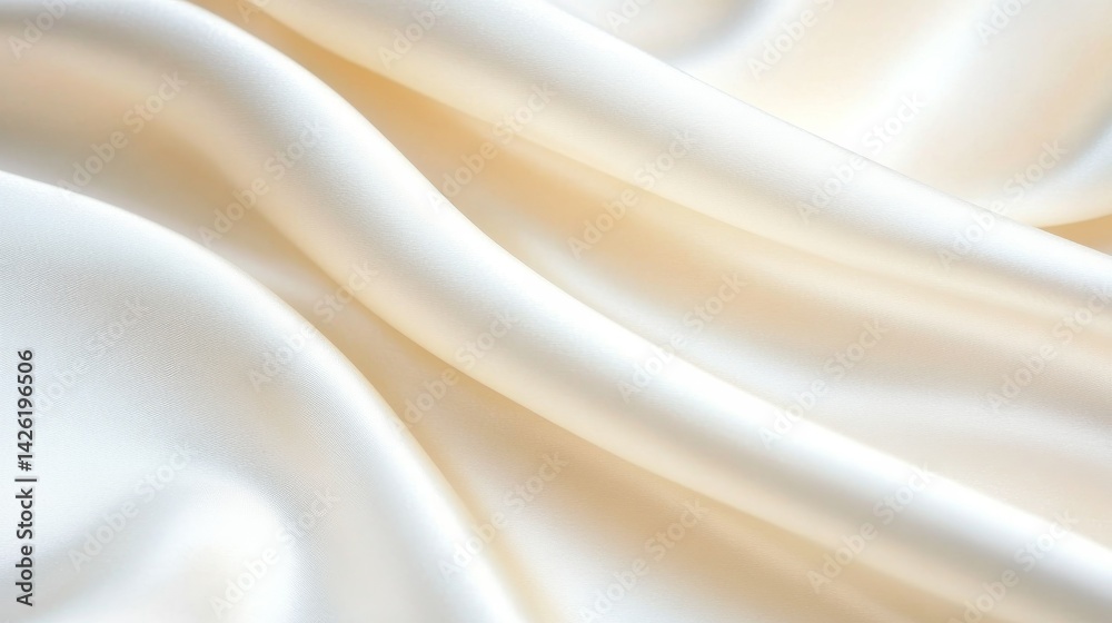 Poster Delicate waves of pearl-white fabric are illuminated by soft, diffused lighting, evoking a sense of calmness and flow with ample empty space for text