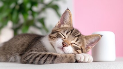 Sleepy tabby kitten resting peacefully