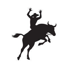 Rodeo cowboy riding wild bucking bull