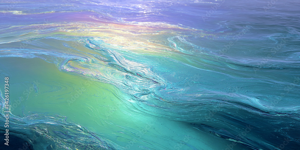 Aufkleber abstract image of turquoise and teal flowing paint, creating a water-like texture. represents sereni