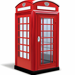 Classic red telephone booth, urban street scene, communication, UK. Ideal for travel, tourism brochures