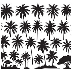 Palm Tree Silhouette Set – Tropical Island Coconut Trees Vector Collection