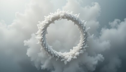 Ethereal whirl of clouds and white structure digital art abstract environment surreal viewpoint conceptual imagery for creative inspiration