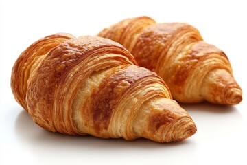 Fototapeta premium Freshly baked croissants resting on a clean surface after a morning baking session in a cozy kitchen