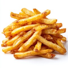 Pile of golden fries isolated isolated on white background