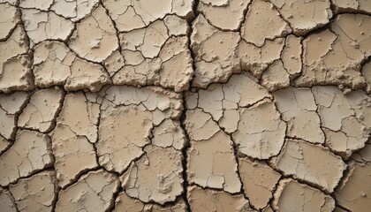 Fototapeta premium Cracked earth surface arid environment texture dry soil close-up view natural landscape for environmental awareness
