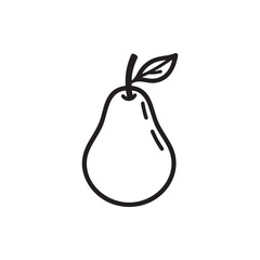 Minimal outline pear fruit icon, simple line art vector with leaf, healthy organic fruit symbol for logo design, diet, vegan, and nutrition visuals