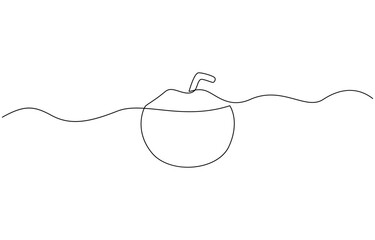 Continuous one single minimal line drawing coconut, Summer Coconut cocktail in one line with an umbrella and a straw. Minimalistic continuous editable stroke.