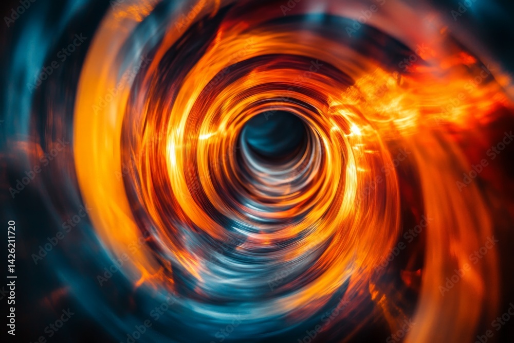 Poster vivid swirling patterns of orange and blue light depict a dynamic energy vortex