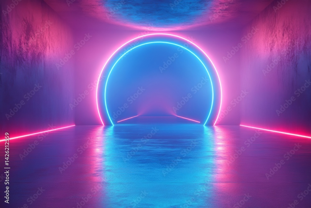 Aufkleber vibrant neon tunnel illuminated with pink and blue lights in a modern abstract space at night