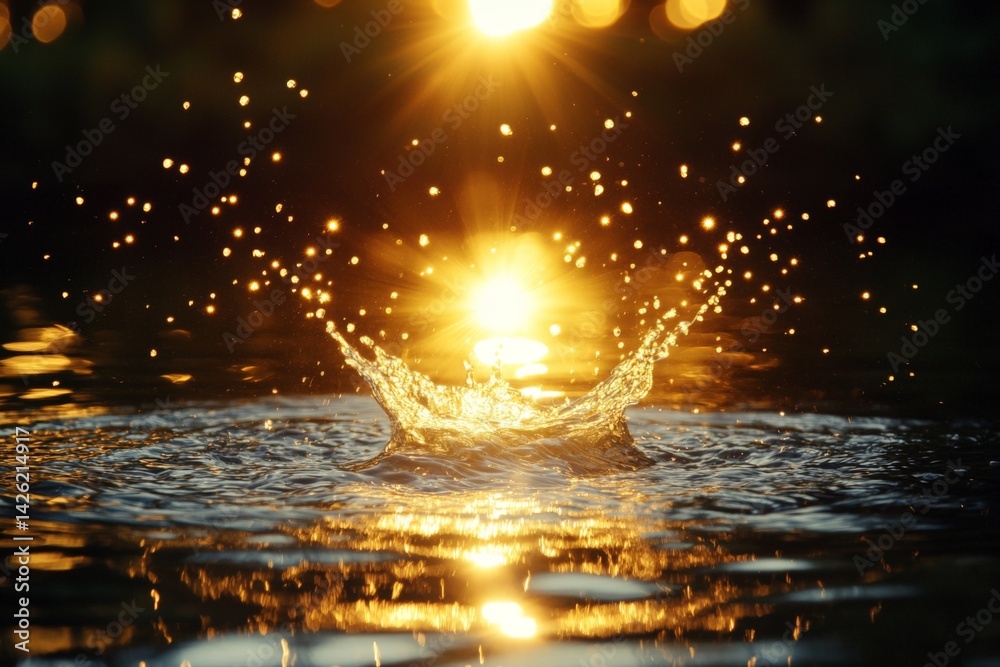 Aufkleber water splash captures the glowing sunlight reflecting on a tranquil surface in a serene natural sett