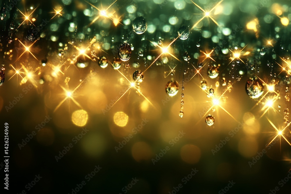 Poster Droplets sparkling under soft light create a magical atmosphere in a golden-toned setting