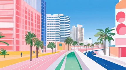 Tropical Cityscape Palm Trees and Modern Architecture