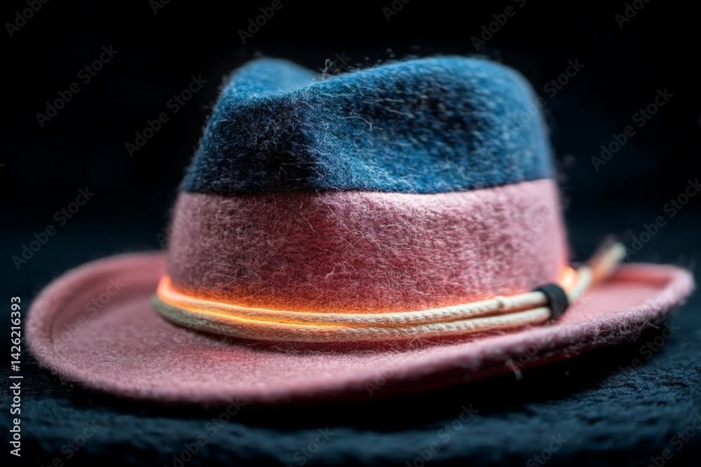 Aufkleber colorful felt hat with glowing band displayed on a dark background showcasing unique craftsmanship a