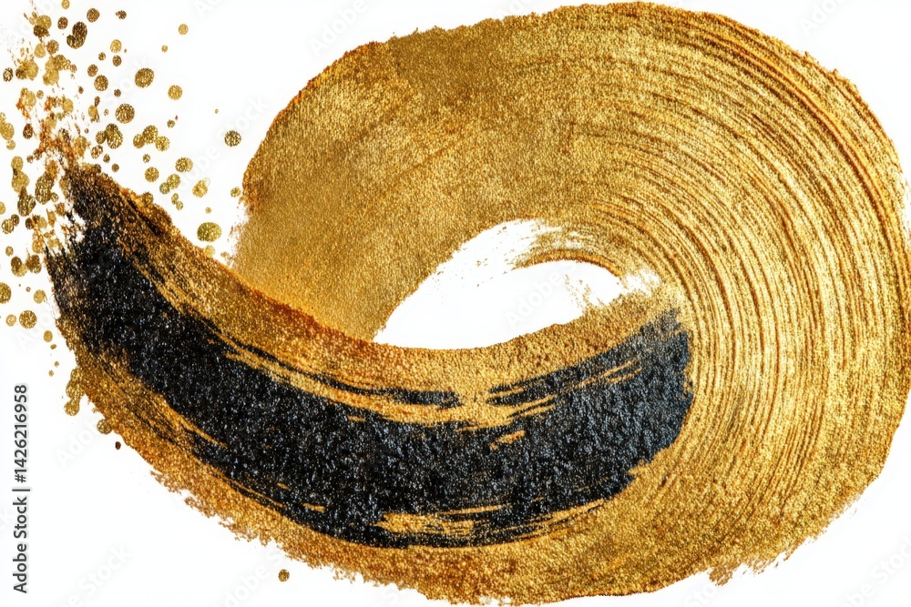 Poster elegant combination of gold and black paint swirl on a white background showcasing artistic texture 