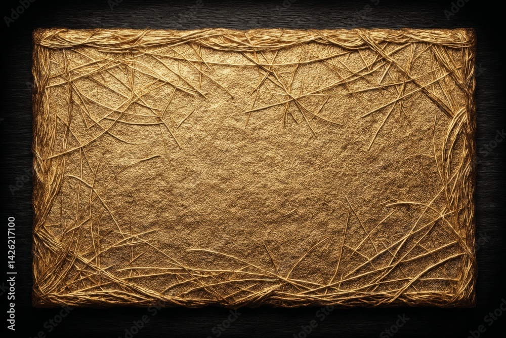 Poster golden textured background with straw-like edges suitable for creative designs and crafts