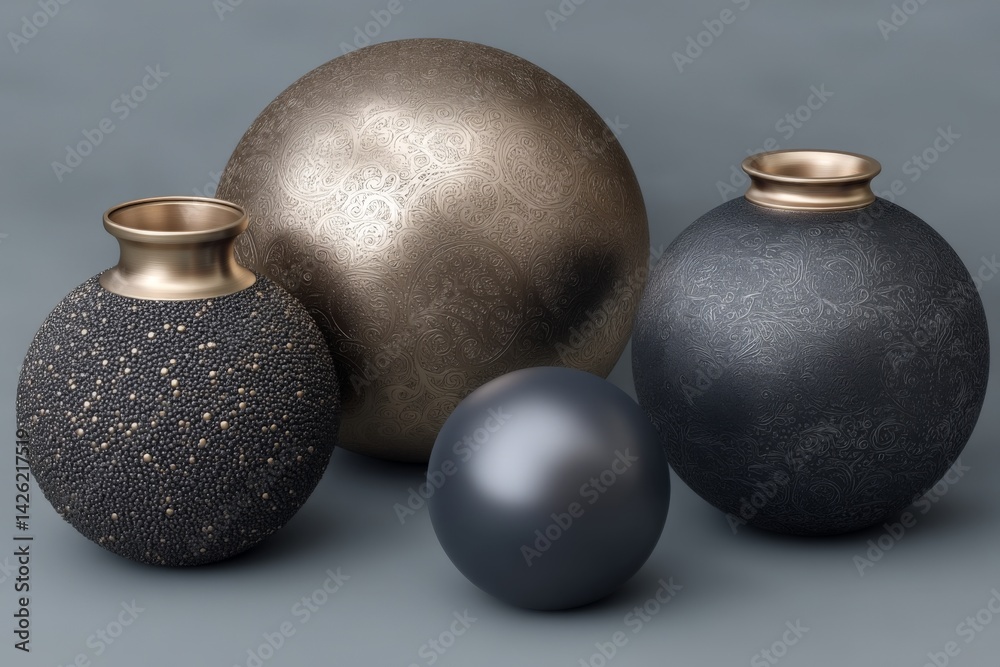 Poster Decorative vases in various shapes and finishes displayed on a neutral background