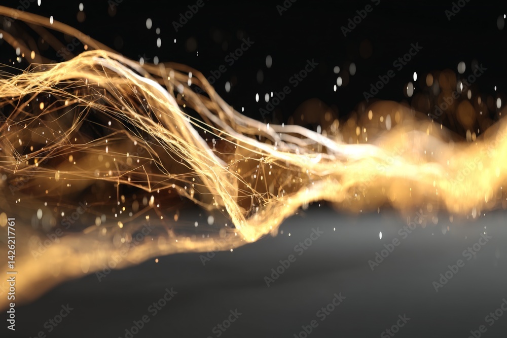 Poster Flowing golden light creates an abstract pattern against a dark background in a dynamic visual display