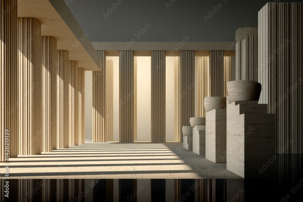 Aufkleber modern architectural design showcasing a minimalist interior with towering columns and geometric sha