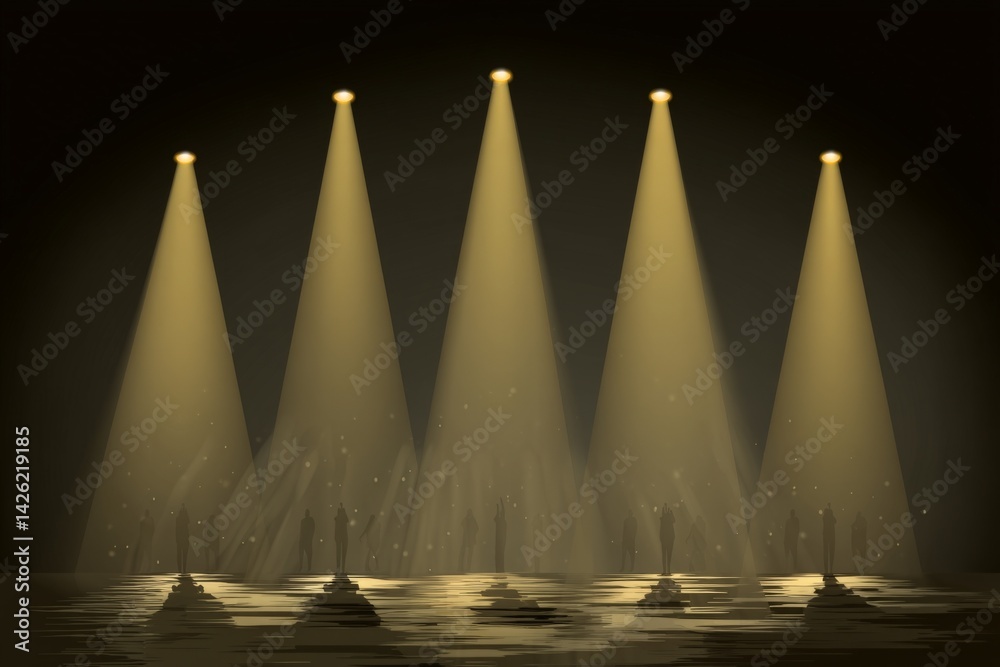 Poster bright beams of light shine on water creating a mesmerizing reflection in a dark environment during 