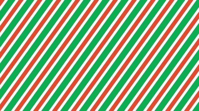 Animated diagonal striped background, Green red white seamless pattern video animation