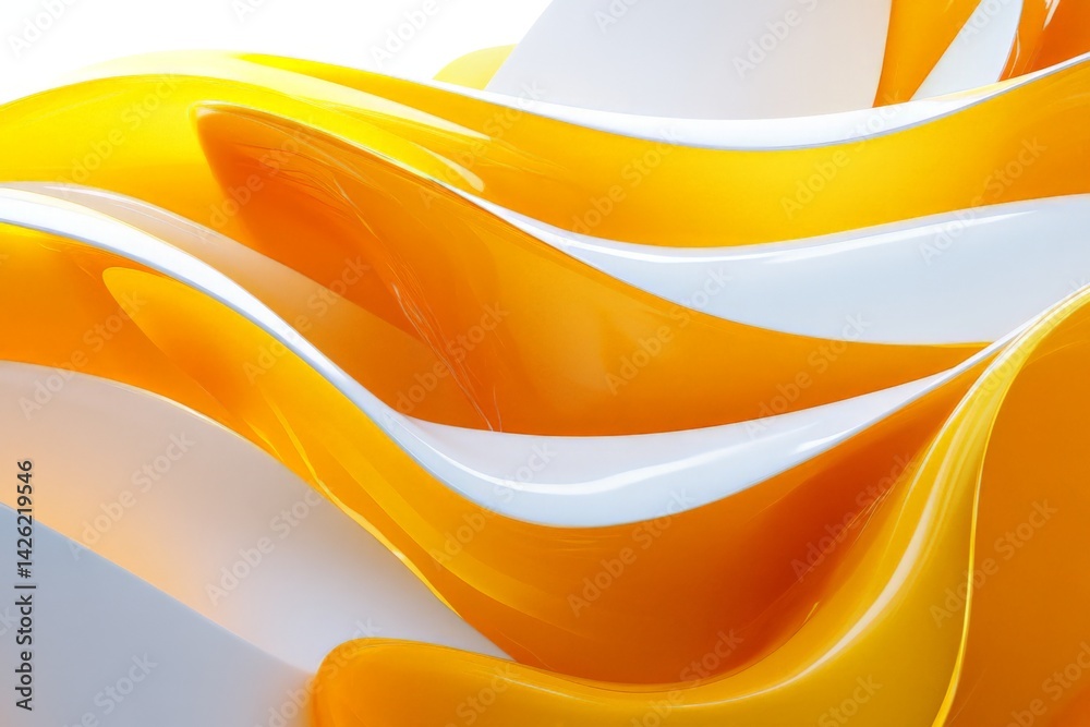 Poster Flowing curved shapes in vibrant yellow and white colors showcasing modern design elements in an abstract composition