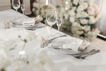 A detail of the wedding dinner setting. A beautiful napkin on a plate.