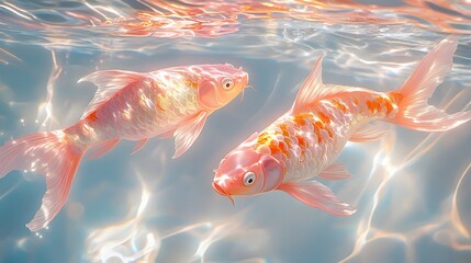 Enchanted Underwater Panorama Featuring Dazzling Pink Koi in a Surreal Y2K Inspired Aquatic Masterpiece