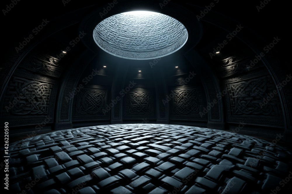 Leinwandbilder mysterious dark chamber illuminated by overhead light in an ancient architecture style