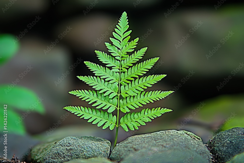 Aufkleber green fern growing between rocks in a serene natural setting during daylight hours