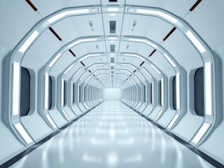 Fototapeta premium blue corridor in modern building. tunnel, architecture, glass, interior, corridor, city, bridge, light, futuristic, building, subway, business, urban, station, perspective, office, hall, steel, metro,