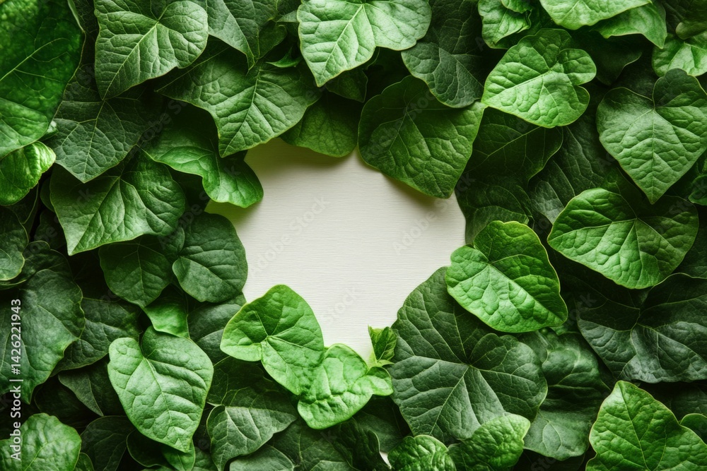 Fototapete fresh green leaves arranged in a circular pattern on a light background ideal for design and decorat