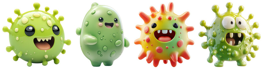 A 3D germ icon displayed on a transparent background, representing harmful microorganisms, ideal for health awareness campaigns and educational materials.