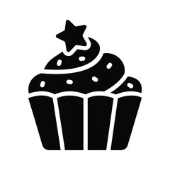A trendy glyph icon of cupcake with a star on it