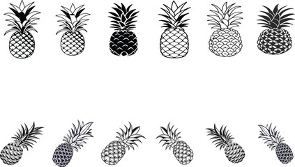 Pineapple set silhouette new vector design logo