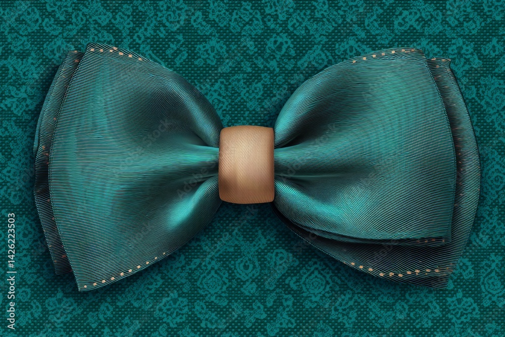 Aufkleber elegant turquoise satin bow on intricate patterned background showcasing textile craftsmanship and d