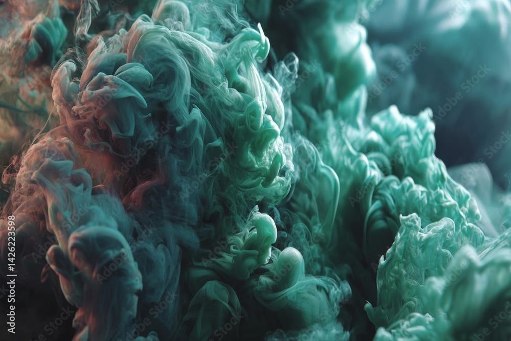 Poster Thick green smoke swirls in an abstract display, adding a mysterious atmosphere to the environment