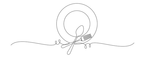 cutlery continuous line vector © Is