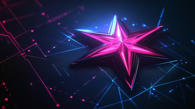 A detailed space map is depicted with a star-shaped marker, featuring cosmic colors and a sci-fi style, characterized by high-tech elements and digital rendering, along with starshade and