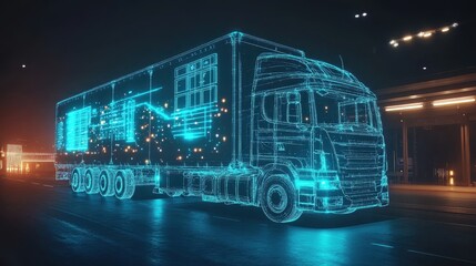 3D hologram of delivery network, high-tech e-commerce logistics visualization. 