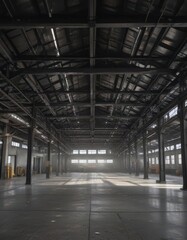 Obraz premium Soaring industrial ceiling, exposed ductwork and beams, room, industrial design